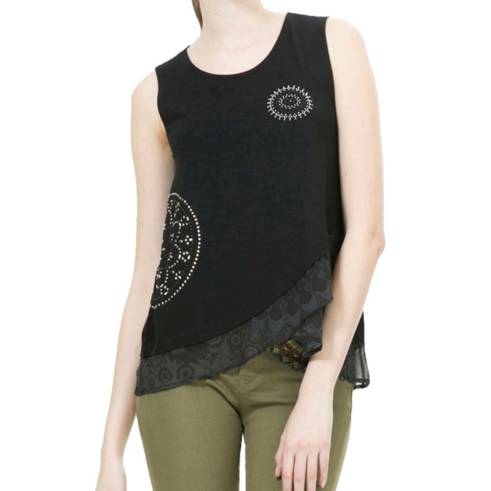 Desigual Black Asymmetrical Sleeveless Top